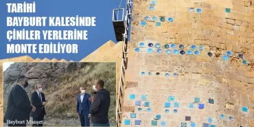 Tarihi Bayburt Kalesinde Çiniler Yerlerine Monte Ediliyor