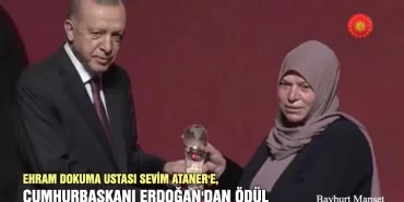 Ehram Dokuma Ustası Sevim Ataner'e, Cumhurbaşkanı Erdoğan'dan Ödül