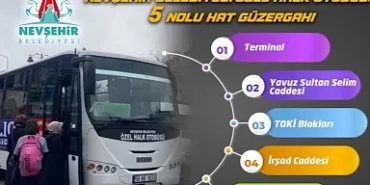 Nevşehir Belediyesi denetim ve kontrolünde hizmet vermekte olan özel halk otobüsleri 5 nolu hattında değişikliğe gidildi