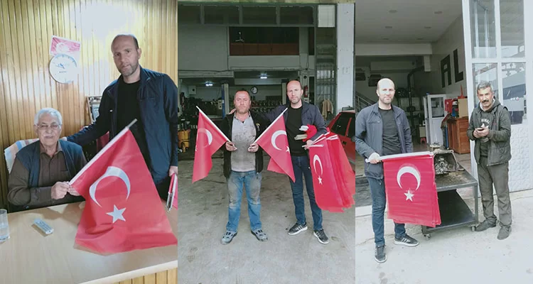 Bayburt’ta Esnafa Türk Bayrağı Dağıtıldı