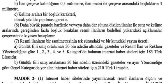 BiK'in yeni ilan tarifesi 'Resmi'leşti!