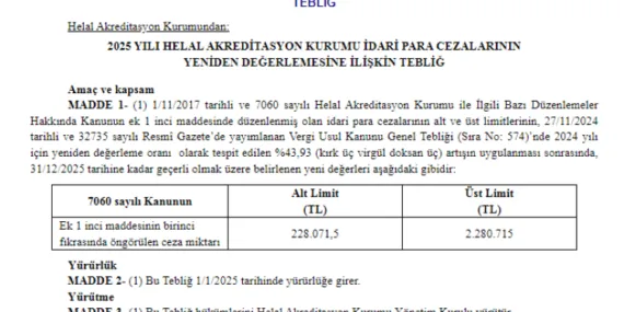 Helal Akreditasyon'un yeni dönem ceza tutarları artırıldı