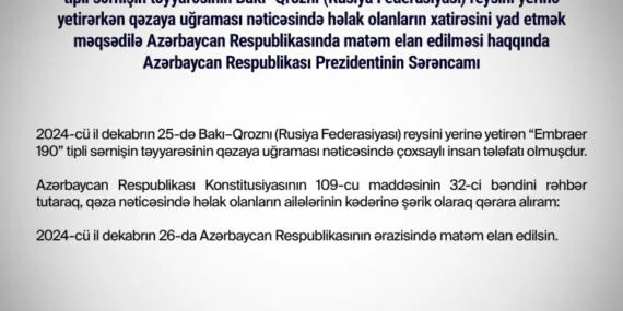 Azerbaycan'da milli yas!