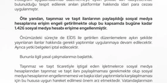 Bakanlık harekete geçti: Sosyal medyadaki taşınmaz/taşıt ilanlarına erişim engeli!