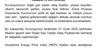 Doğal gazda yılın ilk tarifesi... Değişikliğe gidilmedi!