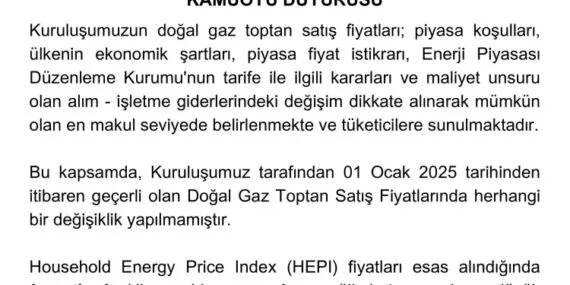 Doğal gazda yılın ilk tarifesi… Değişikliğe gidilmedi!