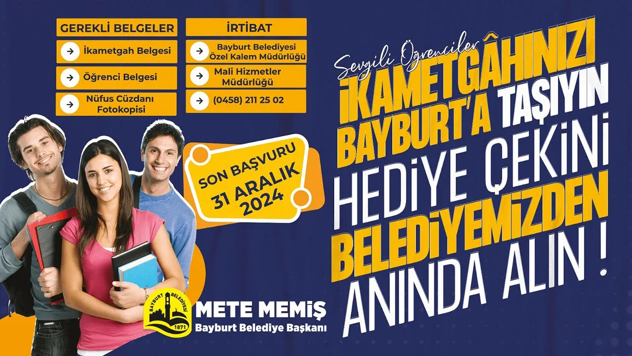 İkametini Bayburt'a Alan Öğrencilere Müjde! Hediye Çeki Kampanyası