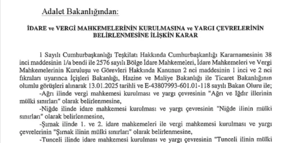 5 ile idare ve vergi mahkemesi kuruldu haberi