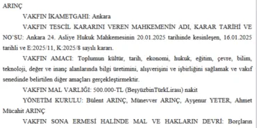 Arınç ailesinden 'Etik Değerler Vakfı' haberi