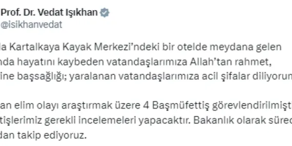 Bakan Işıkhan: Kartalkaya için 4 başmüfettiş görevlendirildi haberi