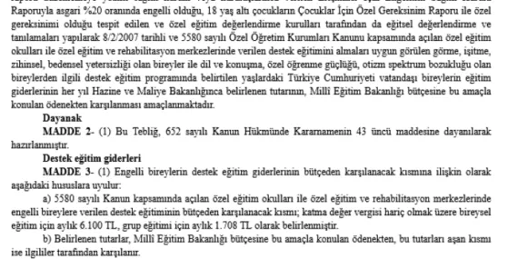 Engelli bireylere eğitim desteği rakamı 'Resmi'leşti haberi