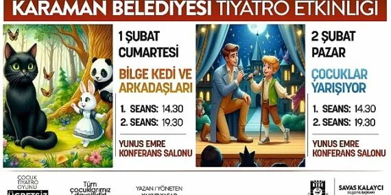 Karaman Belediyesi, çocuklar için bu hafta sonu ücretsiz tiyatro etkinliği düzenliyor. haberi