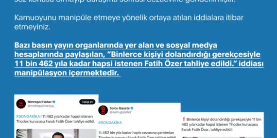 Thodex'in kurucusunun tahliye iddiaları 'Dezenformasyon' haberi