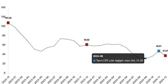 Tüik: Tarım ürünleri üretici fiyat endeksi (Tarım-ÜFE) yıllık %37,01 arttı, aylık %0,39 azaldı haberi