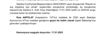 Tutuklanan Başkan görevden uzaklaştırıldı! haberi