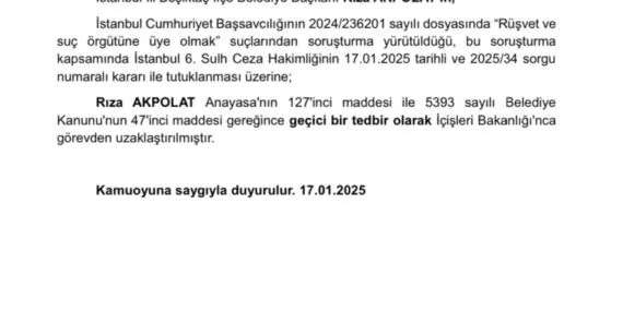 Tutuklanan Başkan görevden uzaklaştırıldı! haberi