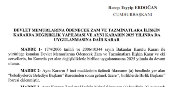 Zam ve tazminatlara ilişkin kararda değişiklik haberi