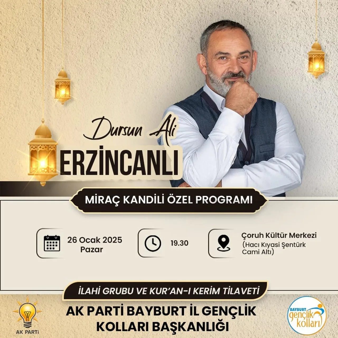 Dursun Ali Erzincanlı, Bayburt'ta Miraç Kandili Programında Sahne Alacak Haberi