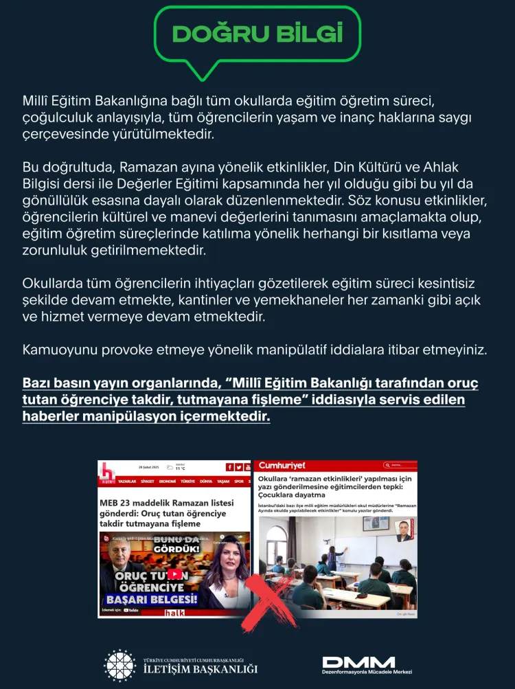 'Oruç tutmayan öğrenciler fişleniyor' haberleri manipülatif haberi