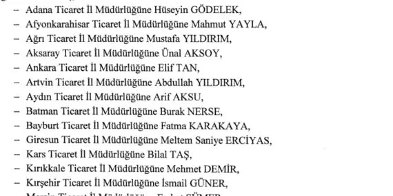 16 Ticaret İl Müdürlüğü'ne yeni atama haberi
