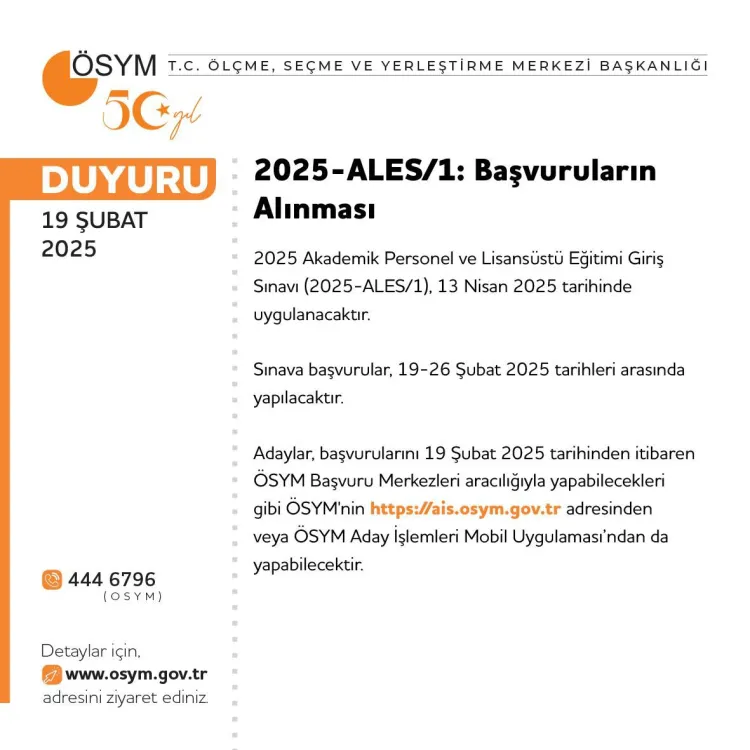 2025-ALES/1 için son başvuru 26 Şubat haberi