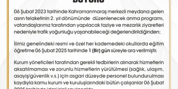 6 Şubat tatiline Kahramanmaraş ile Malatya da dahil oldu haberi