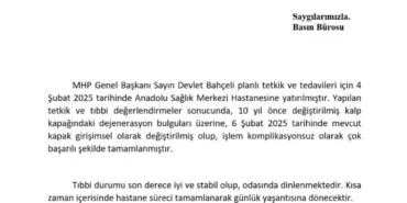 Bahçeli'nin kalp kapakçığı yenilendi! haberi