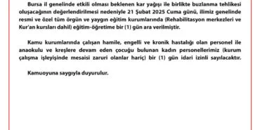 Bursa'da tüm okullar 21 Şubat'ta tatil! haberi