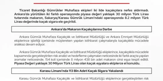 Gümrük Muhafaza'dan dev kaçak makaron ve sigara operasyonu haberi