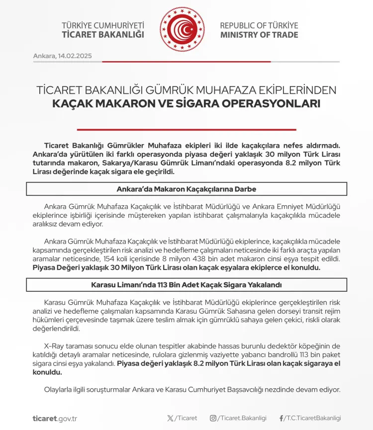 Gümrük Muhafaza'dan dev kaçak makaron ve sigara operasyonu haberi