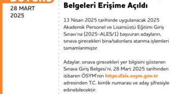 ALES/1 ve DİB-MBST sınav giriş belgeleri erişime açıldı haberi