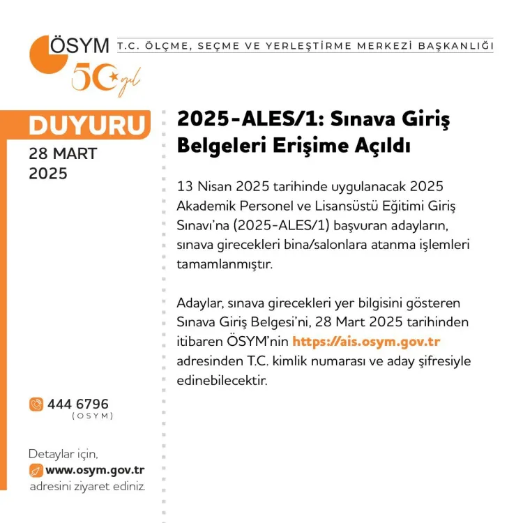 ALES/1 ve DİB-MBST sınav giriş belgeleri erişime açıldı haberi