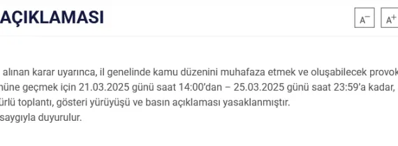 Bir yasak kararı da Manisa Valiliği'nden geldi haberi