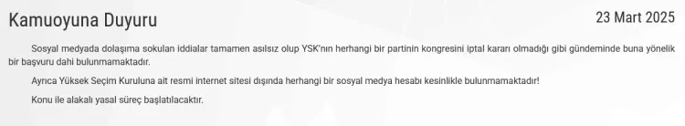 CHP'nin olağanüstü kurultay kararı ile ilgili YSK'dan açıklama haberi