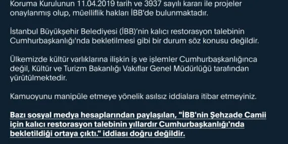 Cumhurbaşkanlığı'nda bekletilen restorasyon talebi yok! haberi