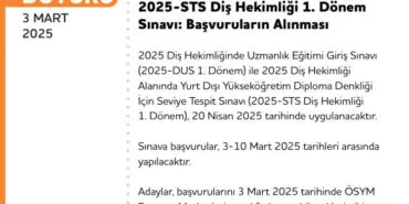 DUS ve STS Diş Hekimliği sınavlarına başvurular başladı haberi