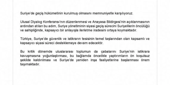 Dışişleri'nden 'Suriye Hükümeti' mesajı haberi