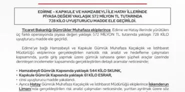 Gümrükler'den uyuşturucu operasyonu haberi