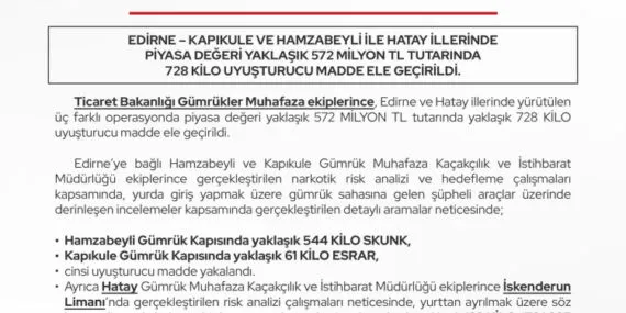 Gümrükler'den uyuşturucu operasyonu haberi