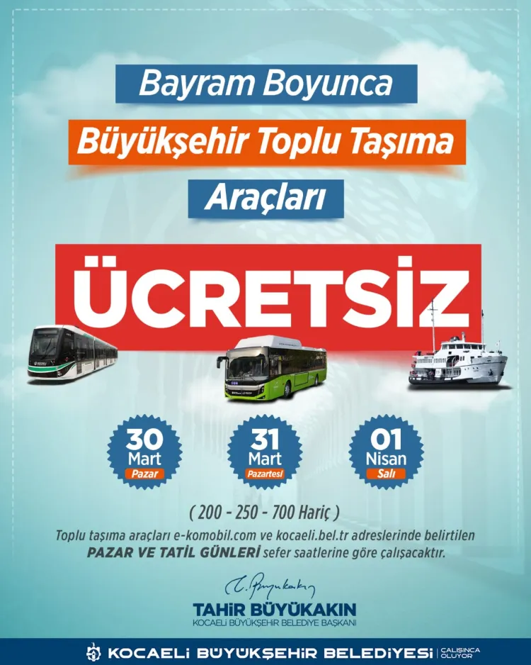 Kocaeli'de bayram boyunca ulaşım ücretsiz haberi