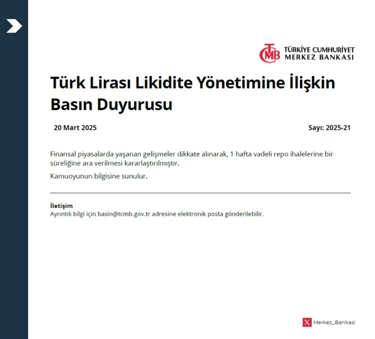 Merkez Bankası haftalık repo ihalelerini durdurdu! haberi