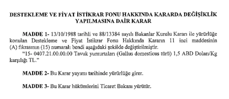 Sofralık yumurta ihracatında fon kesintisi yükseltildi haberi