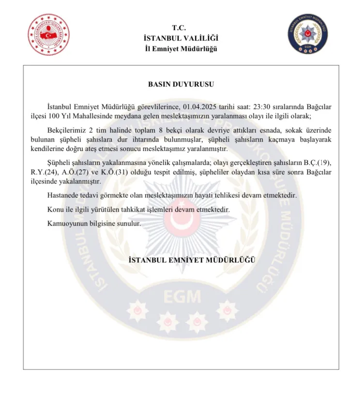 Bağcılar’da bekçilere saldıran 4 şüpheli yakalandı... Bekçi Gölçek şehit oldu! haberi