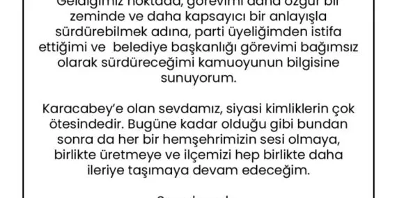 Bursa Karacabey Belediye Başkanı İYİ Parti'den istifa etti! haberi