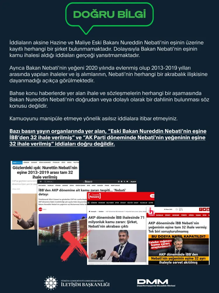 Eski Bakan'ın eşinin kamu ihalesi aldığı iddialarına yanıt haberi