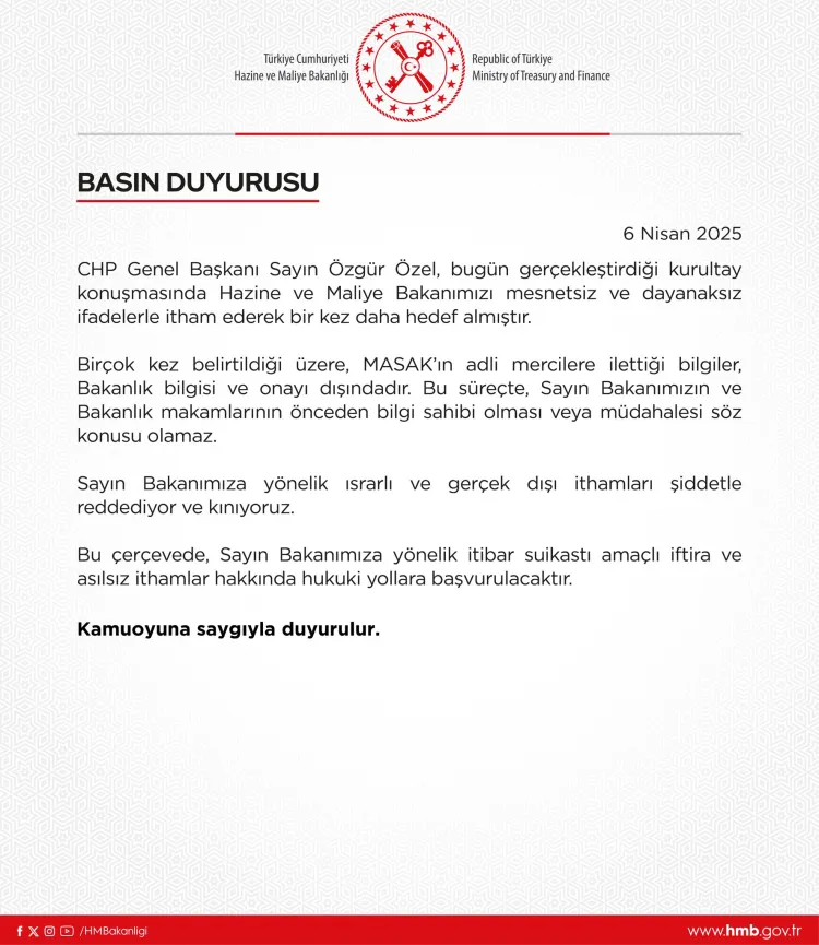 Hazine ve Maliye Bakanlığı’ndan CHP’ye ‘itham’ yanıtı haberi