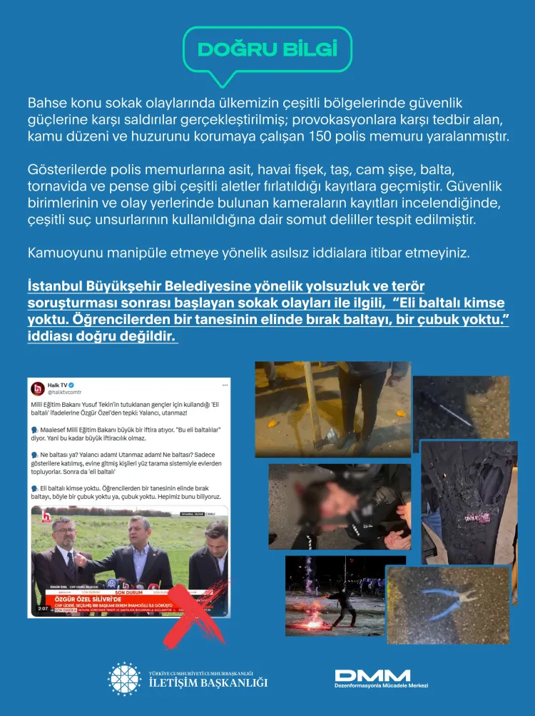 İstanbul'daki sokak olaylarıyla ilgili dezenformasyon iddiaları çürütüldü haberi