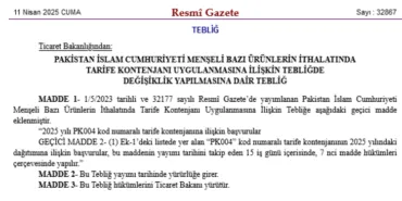 Pakistan ithalatında tarife kontenjanı için yeni düzenleme haberi