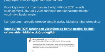 TOKİ'nin İstanbul Arnavutköy'deki konut projesi iddialarına yalanlama haberi