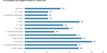Toplam ciro yıllık yüzde 32 arttı... En çok ciro gayrimenkulde haberi
